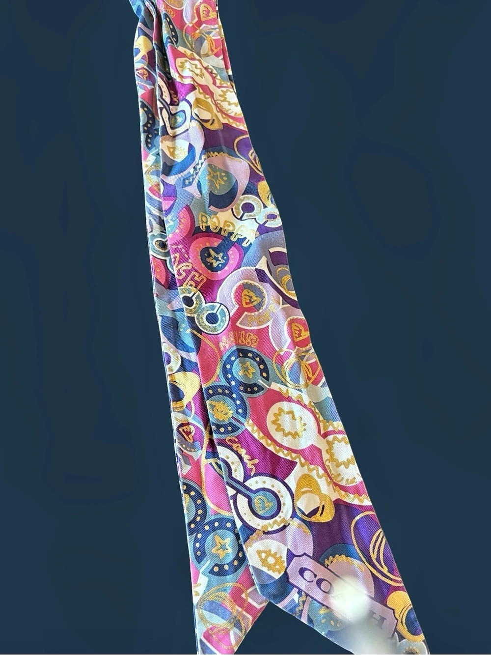 Coach Poppy Optic Signature Silk Skinny Scarf Pink & Purple
